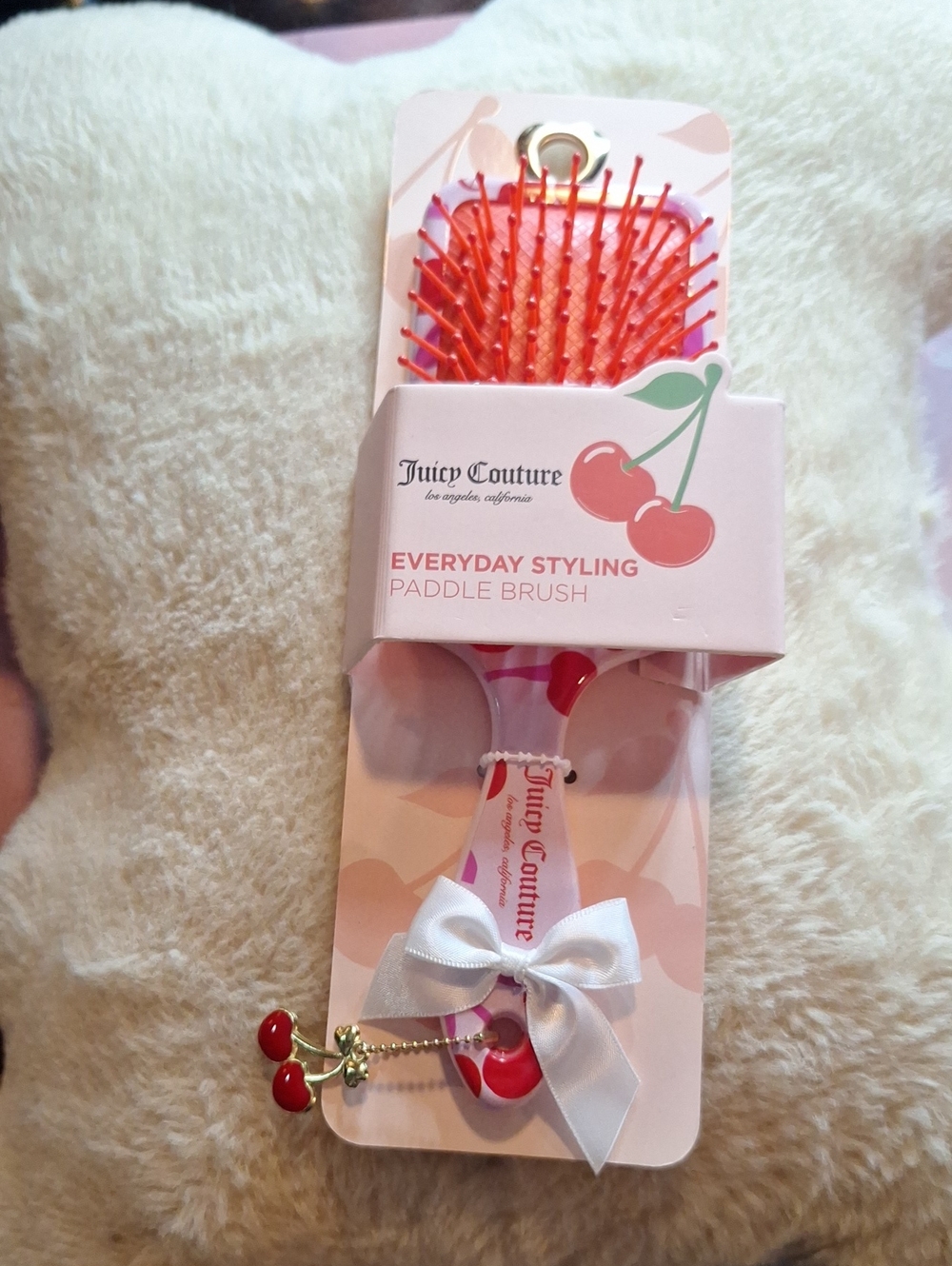 Juicy Couture Pink & Red Cherry Paddle Brush With charm